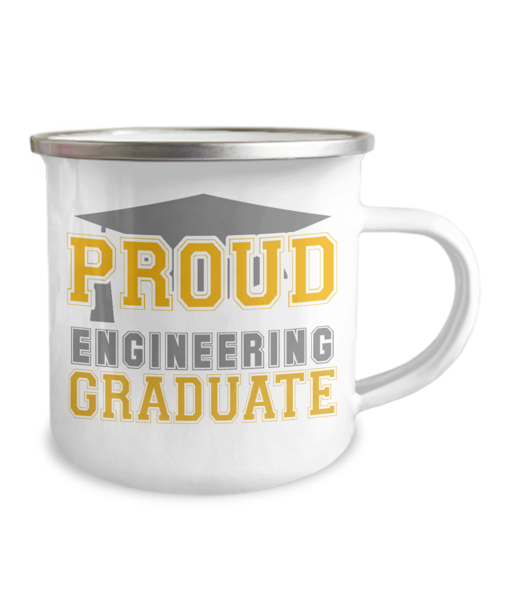 Graduation Coffee Mug, Proud Engineering Graduate, College Student Coffee Mug -12 Oz Stainless Steel Enamel Finish White Camper Coffee Mug
