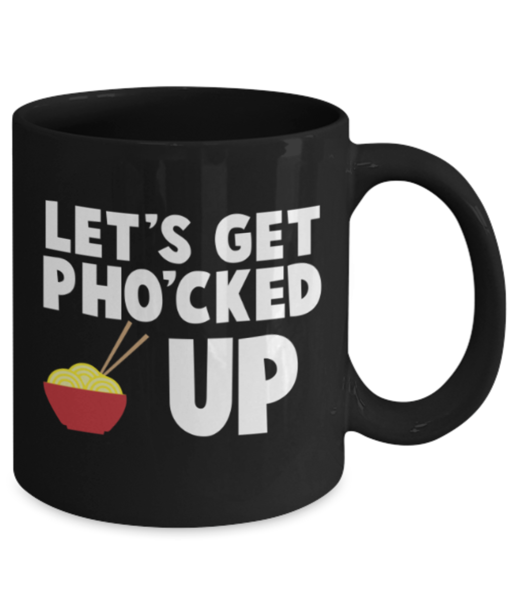 Food Lovers mugs , PHO'CKED UP - Black Coffee Mug Porcelain Tea Cup 11 oz - Great Gift