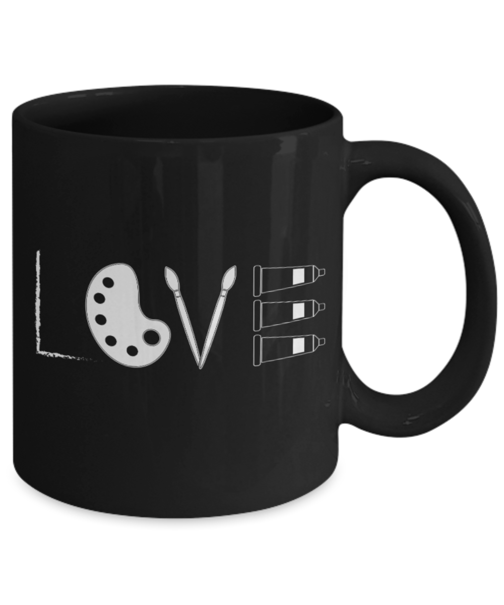 Drawing Lovers Mugs , Love - Black Coffee Mug Porcelain Tea Cup 11 oz - Great Gift