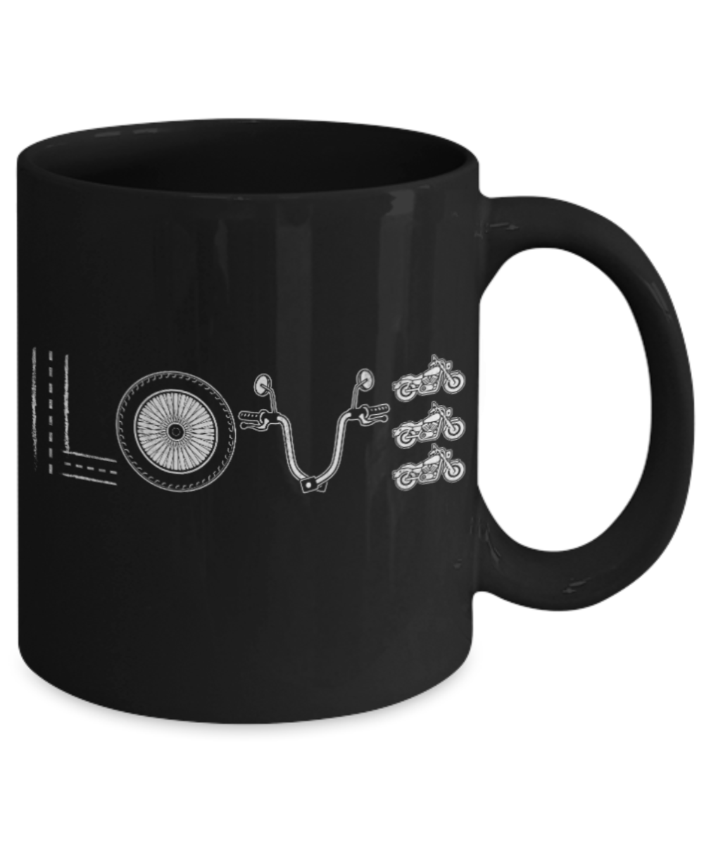 Bike Lovers Mugs , Bike Love - Black Coffee Mug Porcelain Tea Cup 11 oz - Great Gift