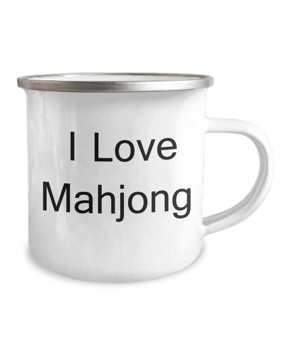 I Love Mahjong - Valentines Coffee Mugs - Funny Travel Mug- 12 Oz Stainless Steel Enamel Finish White Camper Coffee Mug