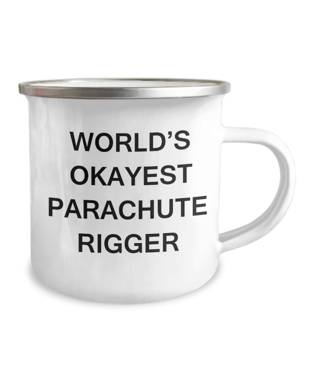 Funny Mug - World's Okayest Parachute rigger - Premium  12 Oz Stainless Steel Enamel Finish White Camper Coffee Mug