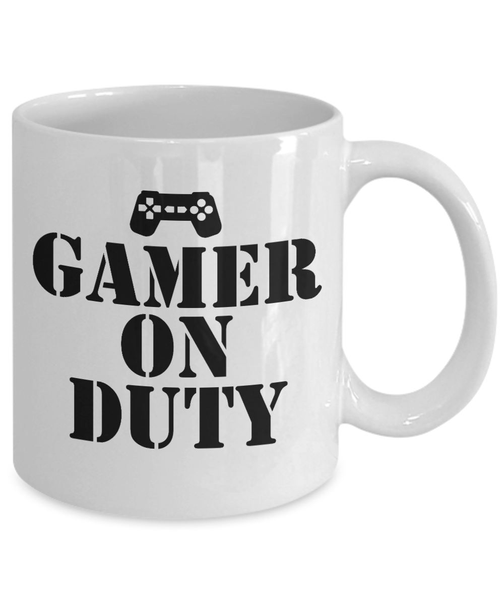 Gameboy Coffee Mug, Gamer On Duty-White Porcelain Coffee Mug 11 oz for Gamer, son, Daughter, dad, mom