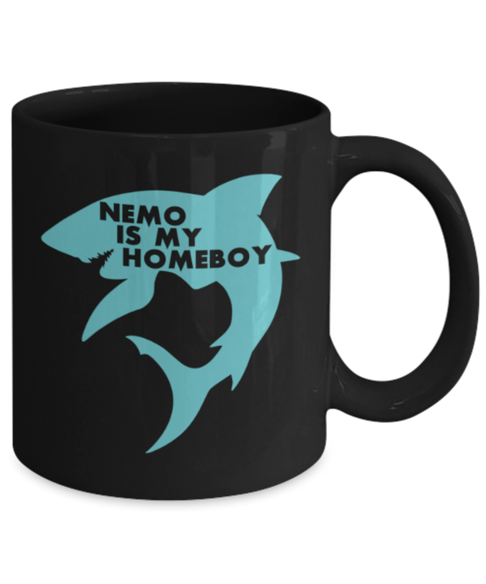 Gift gor dog lovers , Nemo is my Homeboy - Black Coffee Mug Porcelain Tea Cup 11 oz - Great Gift
