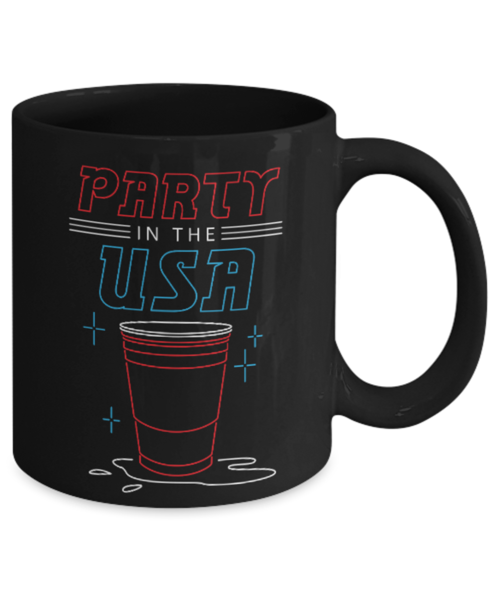 America USA Politics Lovers Mugs, Party in the USA - Black Coffee Mug Porcelain Tea Cup 11 oz - Great Gift