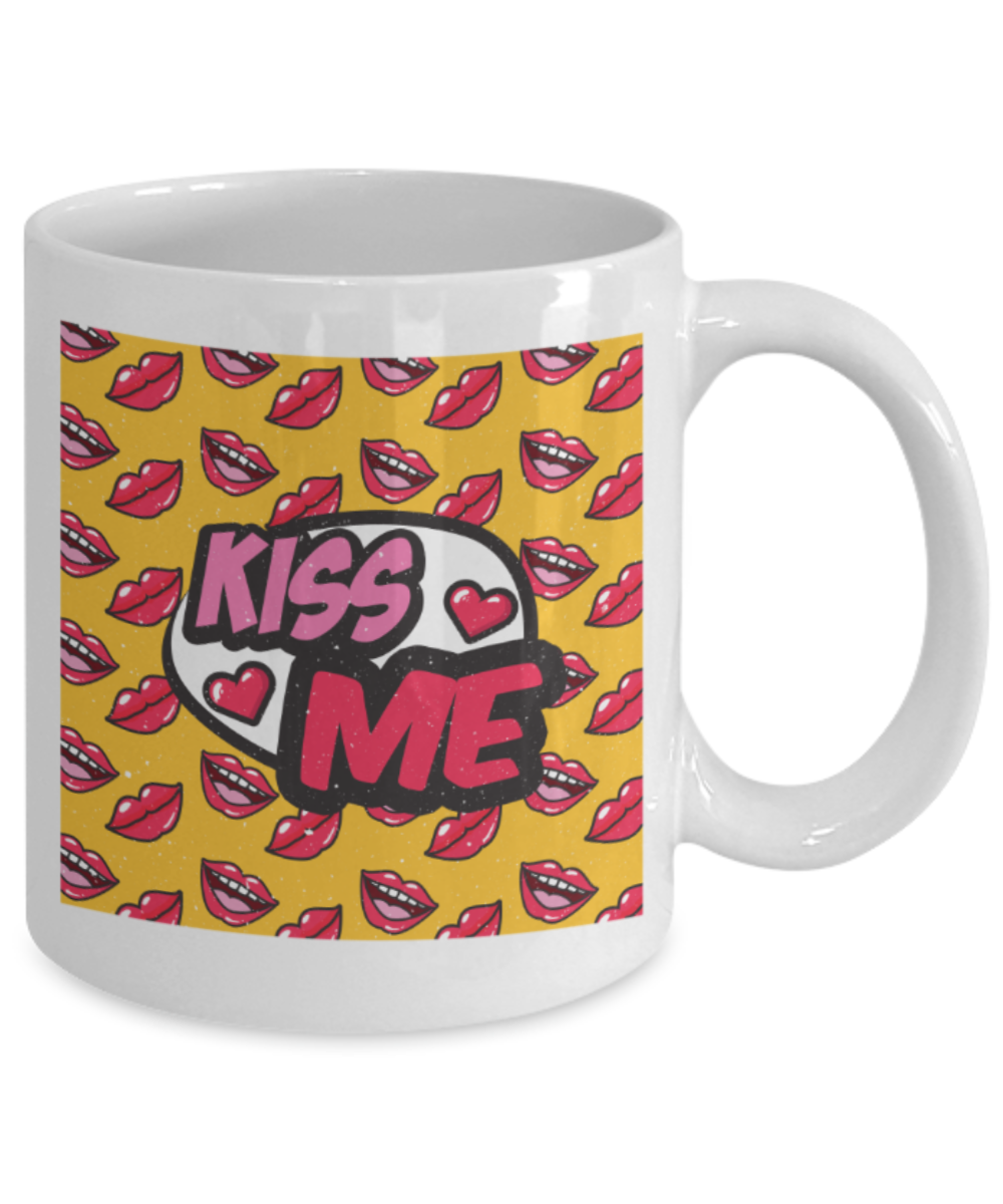 Kissing Lovers Mugs, Kiss me - Funny White Porcelain Coffee 11 oz
