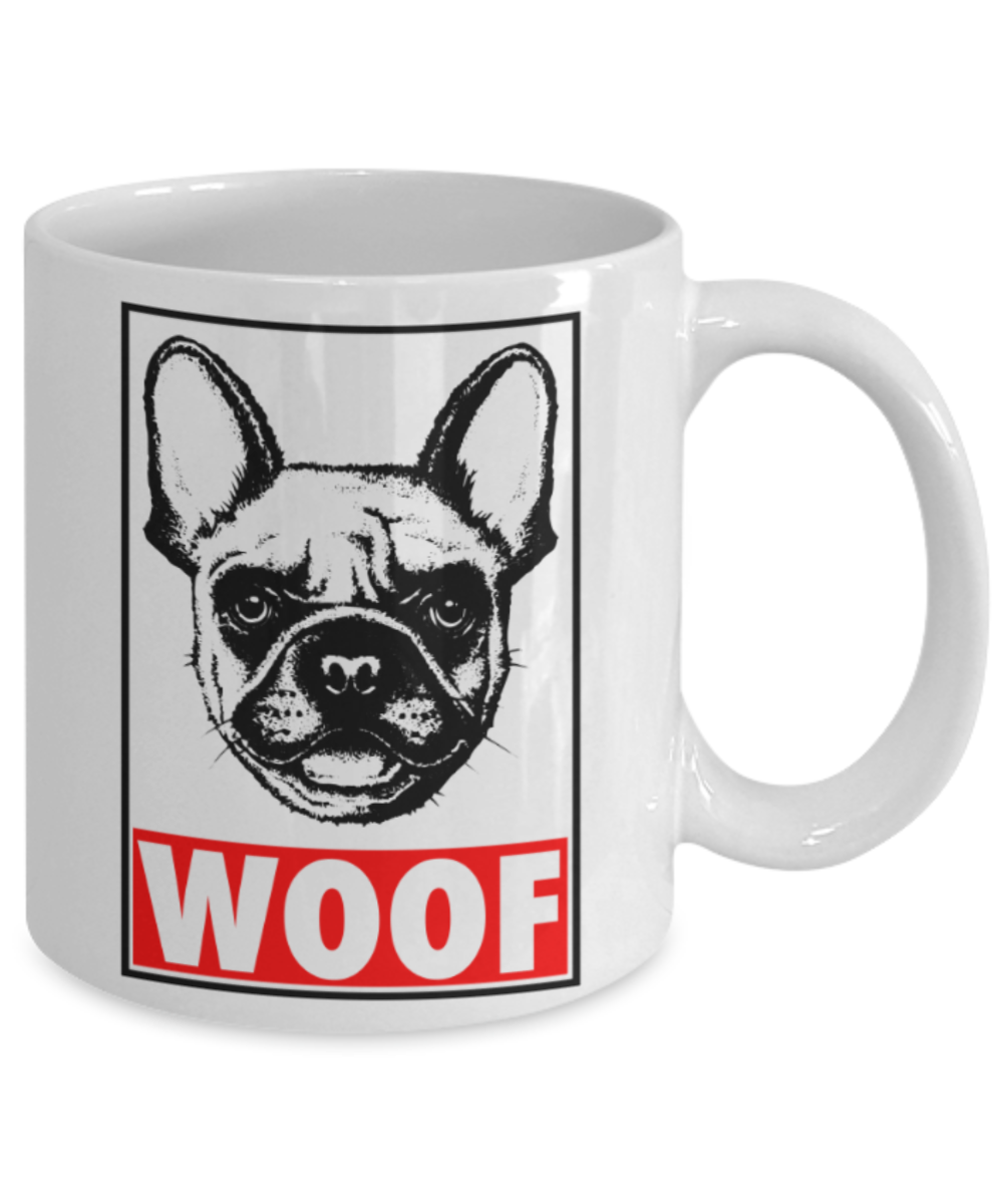 Gift gor dog lovers , Woof - White Coffee Mug Porcelain Tea Cup 11 oz - Great Gift
