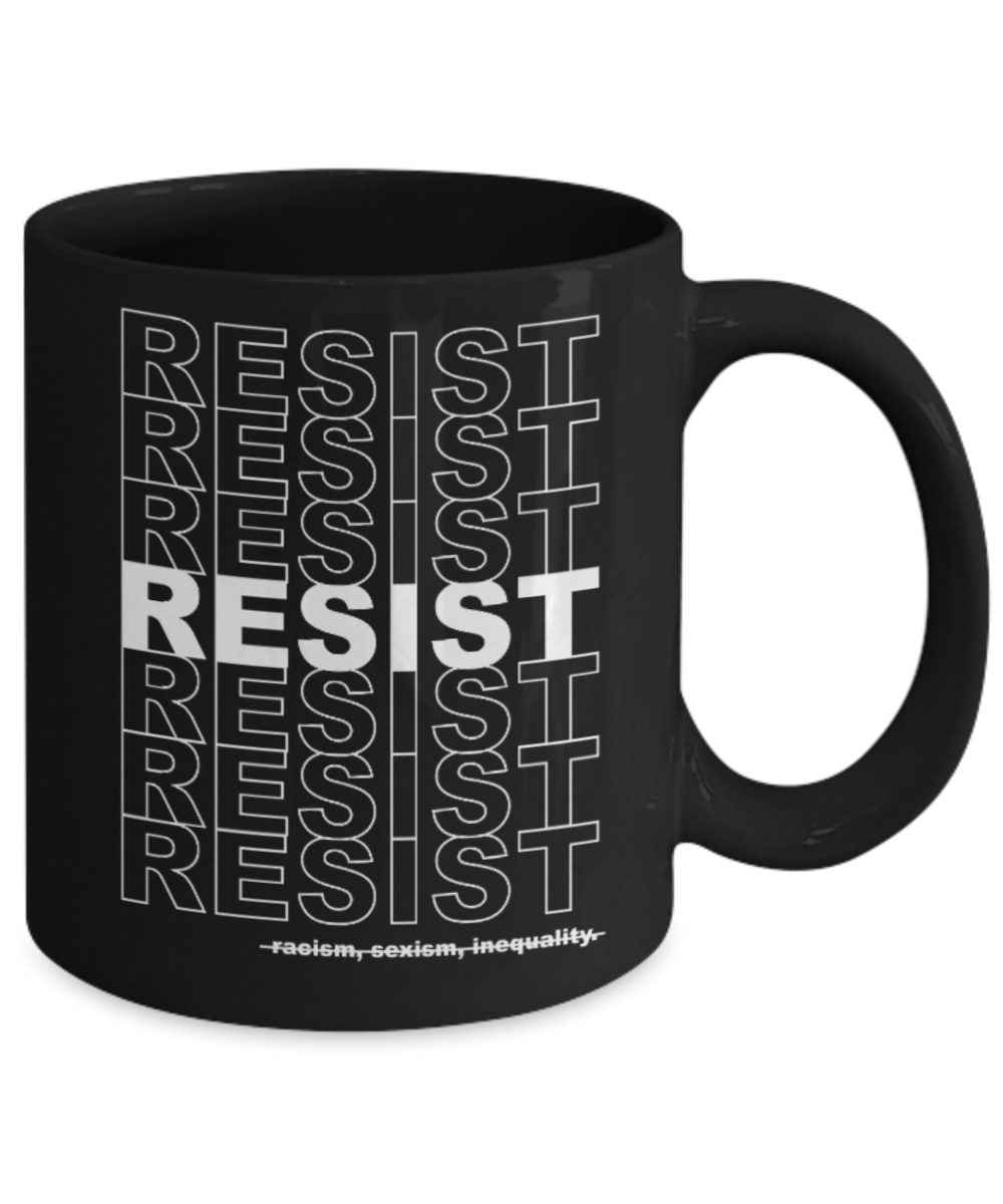 America USA Politics Lovers Mugs, Resist - Black Coffee Mug Porcelain Tea Cup 11 oz - Great Gift