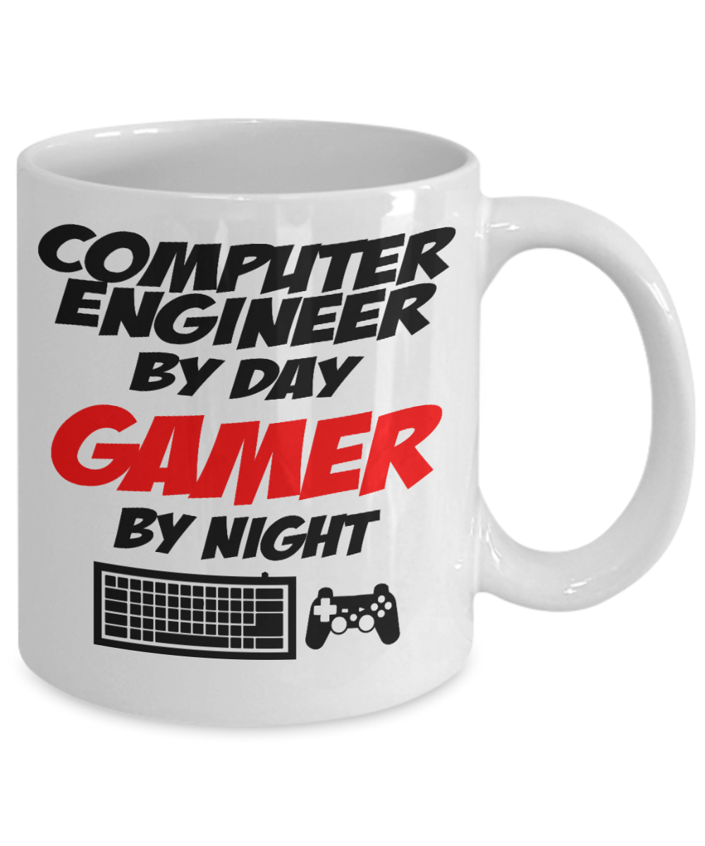Computer Geek Gift Coffee mug, Computer Engineer By Day Gamer By Night-White Porcelain Coffee Mug 11 oz for Software, Web, Developer, Programmer, Computer Engineer, App Developer