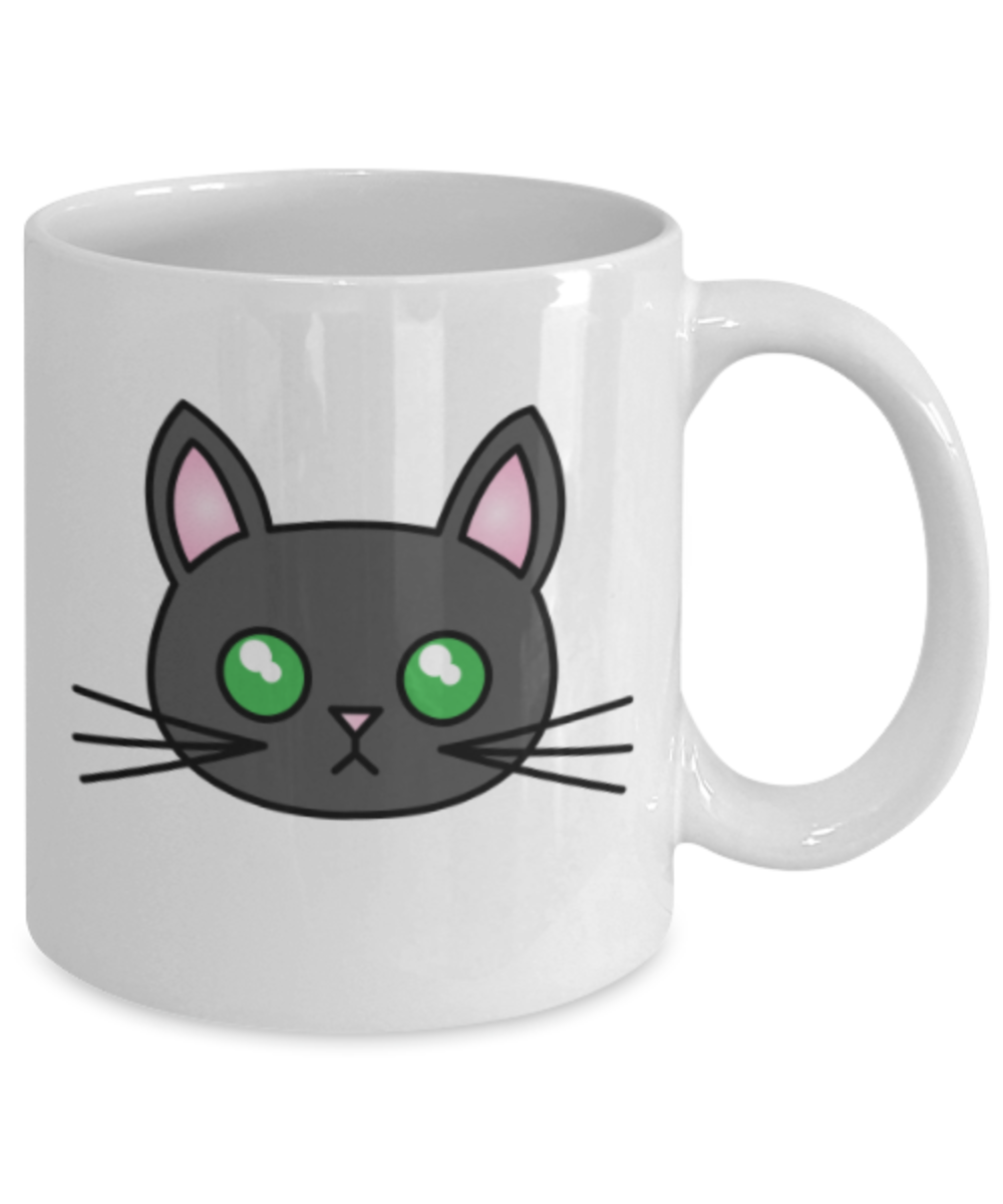 Gift gor cat lovers , Cats green eyes - White Coffee Mug Porcelain Tea Cup 11 oz - Great Gift
