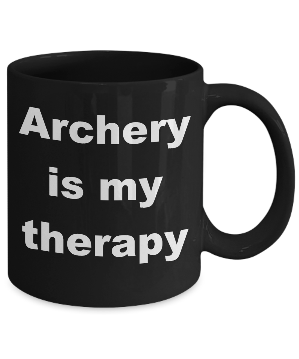 Archer Coffee mug, Archery is my therapy-Black Coffee Mug 11 oz