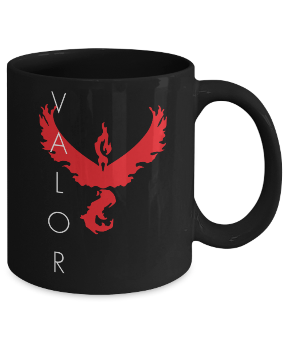 Games Lovers mugs Go Valor - Black Coffee Mug Porcelain Tea Cup 11 oz - Great Gift