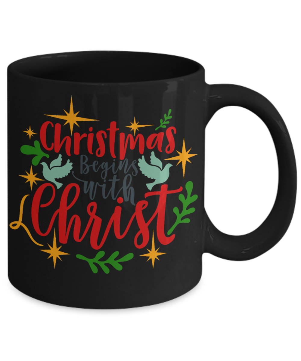 Nightnare before christmas mug - Christmas Begins with Christ - Funny Christmas Gifts Mugs, Christmas Gifts for family Ceramic Cup Black, Funny Mugs Gift Ideas 11 Oz