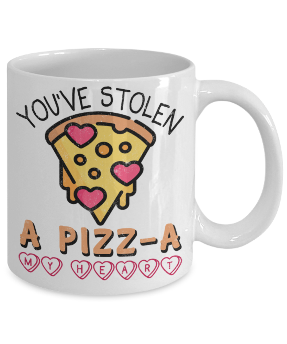 Pizza Lovers Mugs, You've stolen a pizz-a my heart - Funny White Porcelain Coffee 11 oz