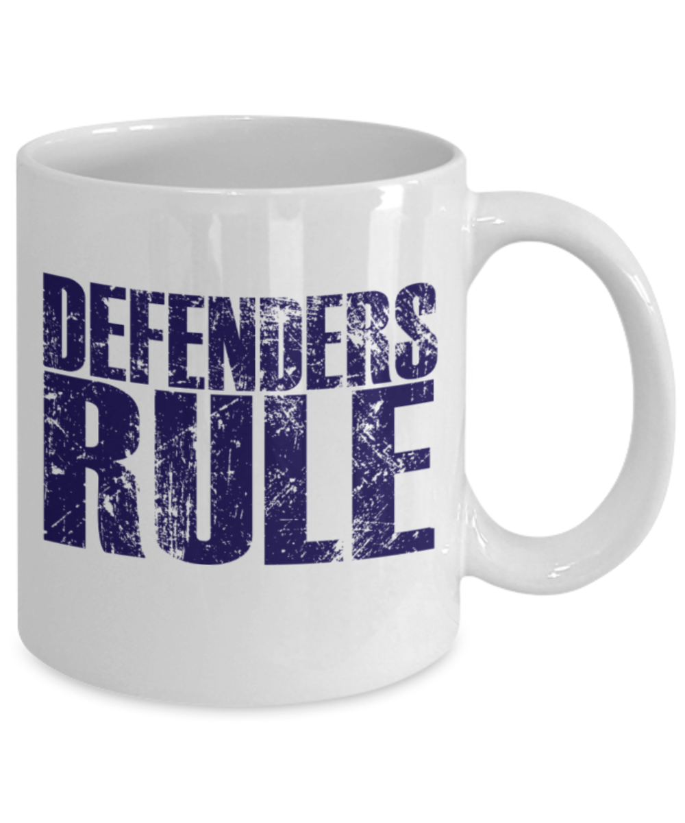 Sports lovers mugs, Defenders Rule - Funny White Porcelain Coffee 11 oz