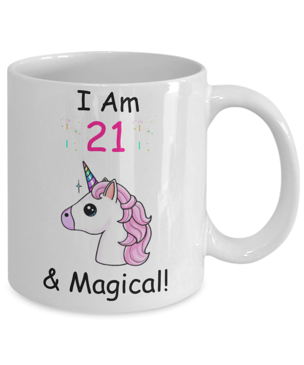 21st Birthday Gift for Women - I Am 21 & Magical Unicorn Mug - Funny White Porcelain Coffee 11 oz for Grandma, Mom, Sister, Best Friend, Women, Her - Legends are Born In 1999