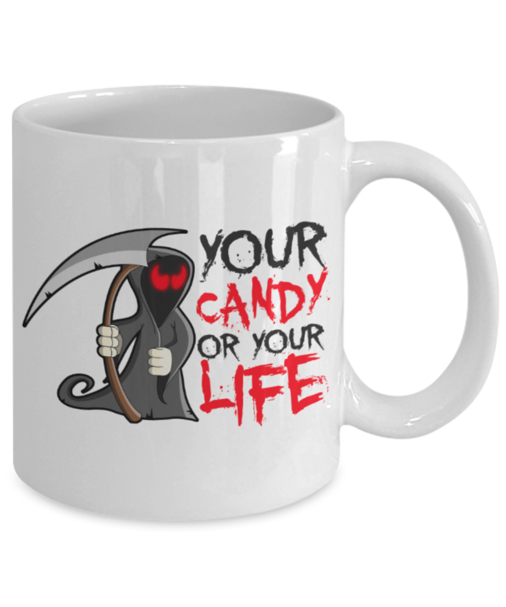 Midnight mug rogue - Your candy or your Life - White Porcelain Coffee Mug Cute Ceramic Cup 11 oz