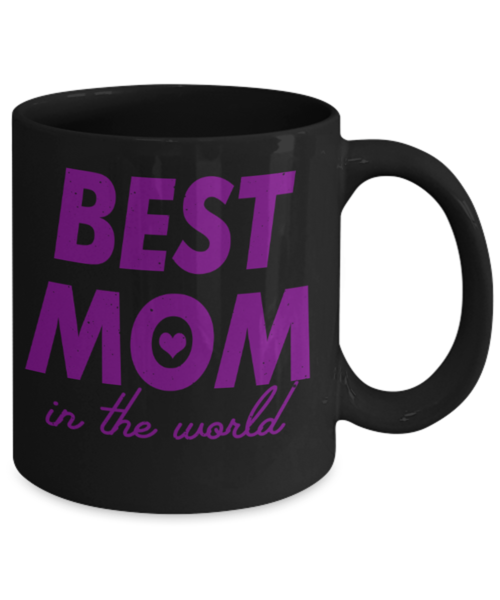 Mothere day gift - Best mom in the world - Black Porcelain Coffee Mug Cute Ceramic Cup 11 oz
