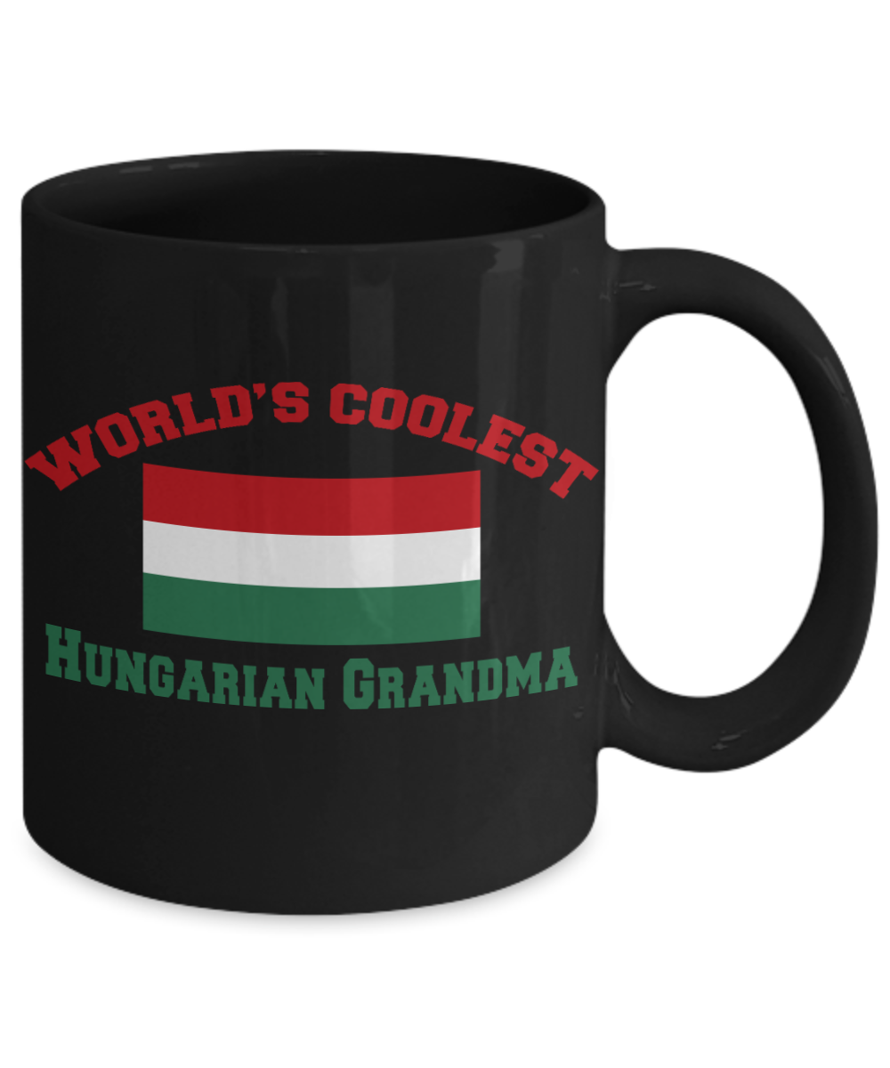 Grandma Personalized Coffee mug, World's Coolest Hungarian Grandma-Black Porcelain Coffee Mug 11 oz
