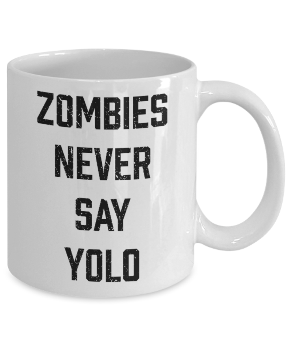 Plants vs zombies gift box mugs , Zombies never say Yolo - White Coffee Mug Porcelain Tea Cup 11 oz - Great Gift