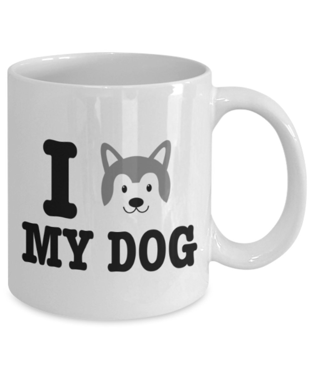 Gift gor dog lovers , I love my Dog - White Coffee Mug Porcelain Tea Cup 11 oz - Great Gift