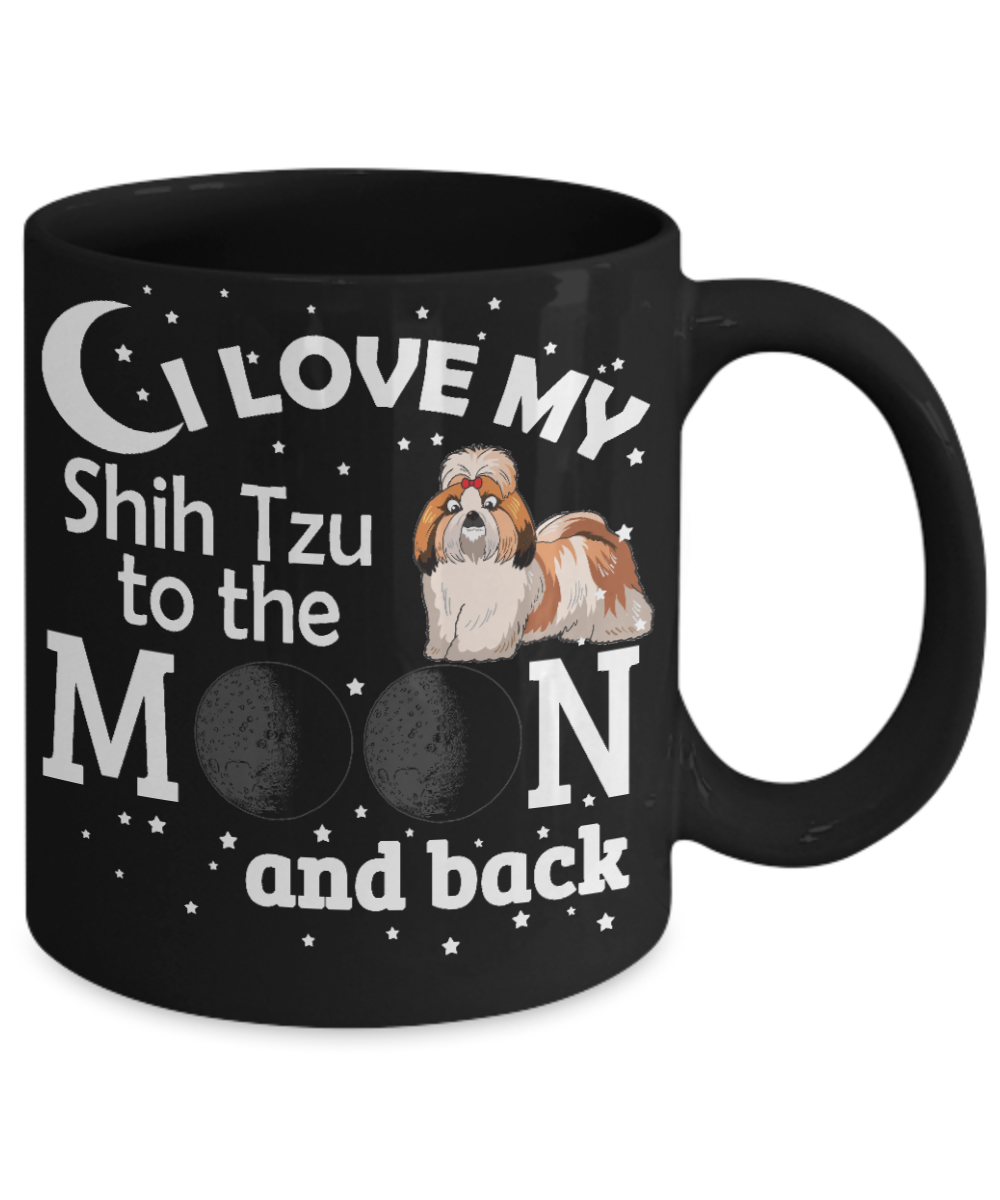 Best Dog Mom Custom Coffee Mug,I Love My Shih Tzu To The Moon And Back-Black Porcelain Coffee Mug 11 oz