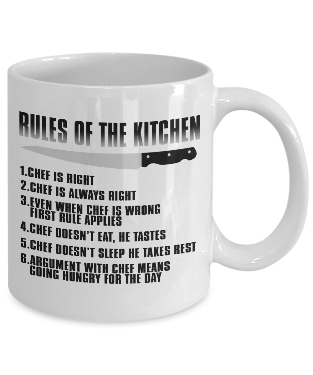 Best Chef Coffee Mug,Rules Of  The Kitchen-White Porcelain Coffee Mug 11 oz for chef, love, cooking,Dad,Mom