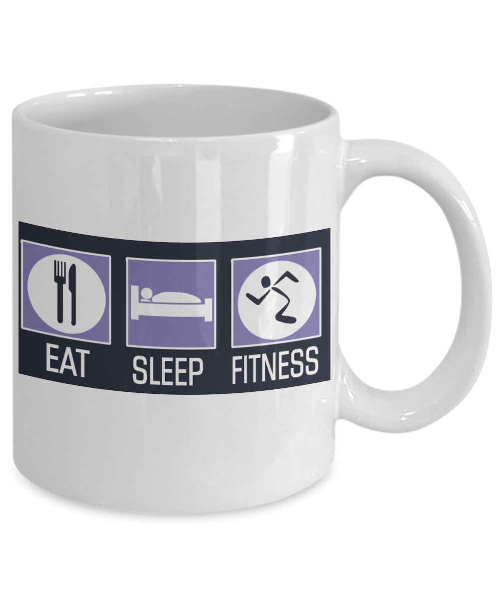 Workout Motivation Gift Coffee mug, Eat Sleep Fitness-White Porcelain Coffee Mug 11 oz For Sister,Brother,Father,For Her,For Him,Fitness Freak