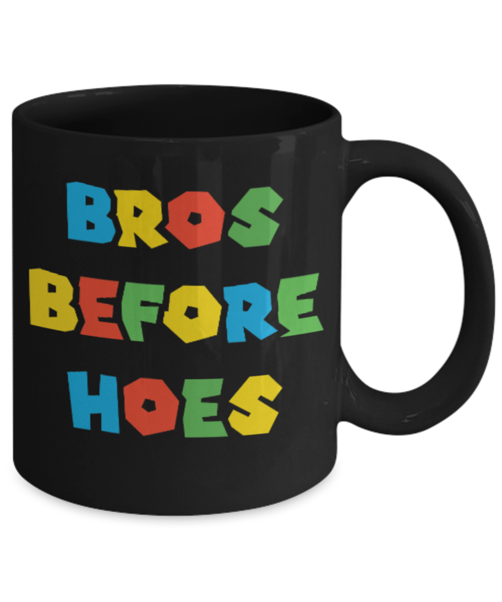 Games Bros Before Hoes Black Coffee Mug - Porcelain Tea Cup - 11 oz - Great Gift