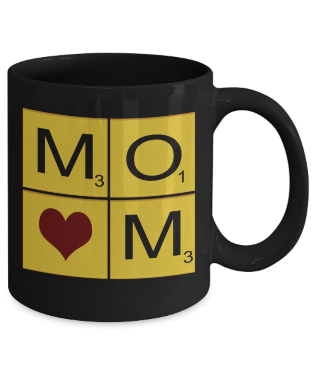 Mothere day gift - Mom Love - Black Porcelain Coffee Mug Cute Ceramic Cup 11 oz