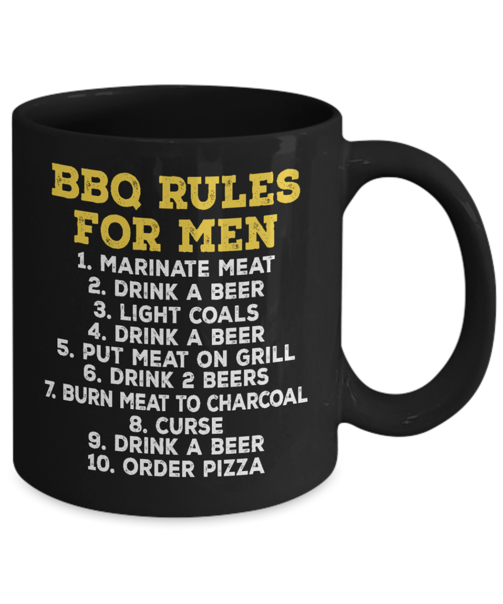 Grill Master Coffee Mug, BBQ Rules For Men-Black Porcelain Coffee Mug 11 oz for Bbq,Grilling, barbecue, grill, lover,master,dad