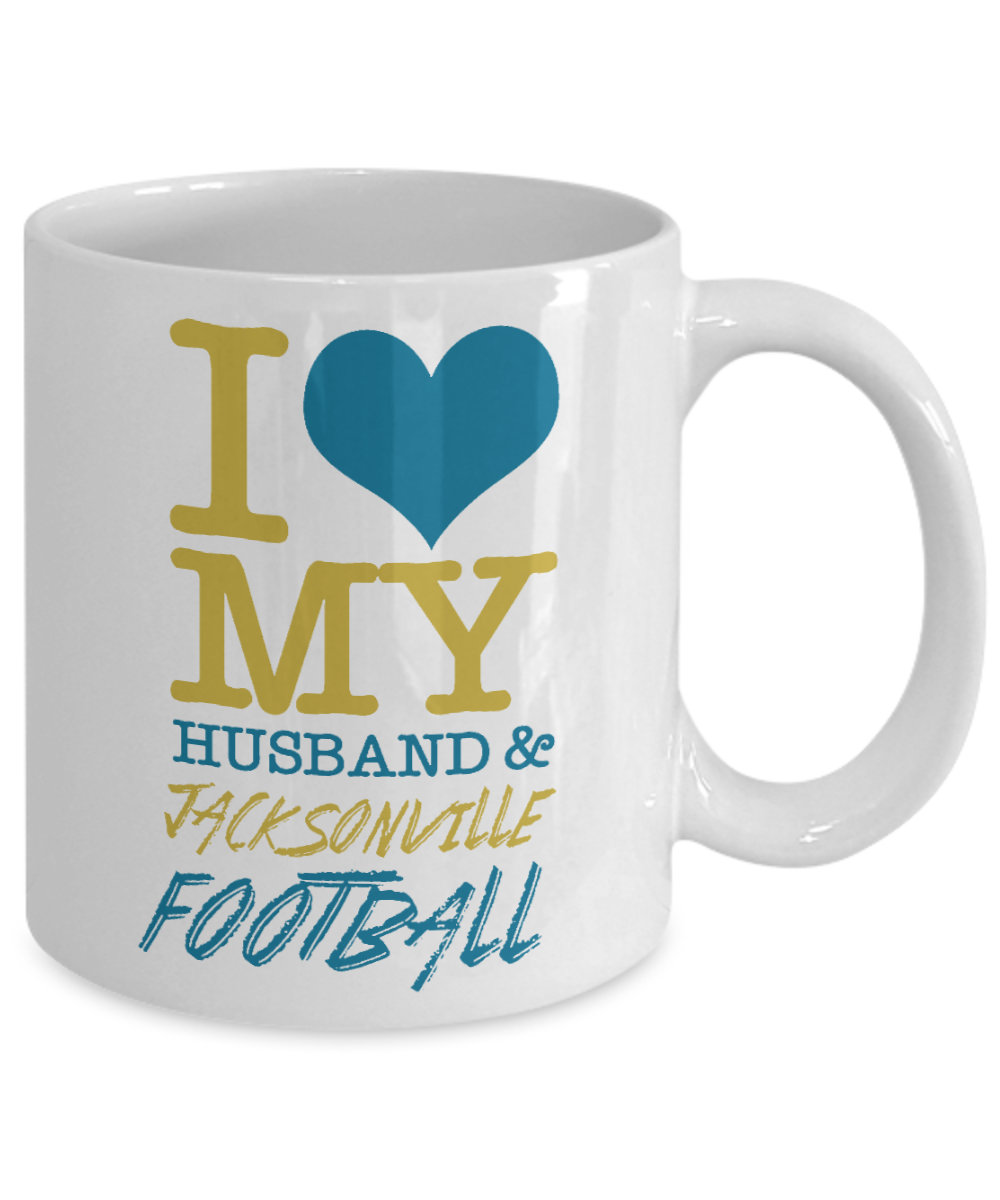 Great Wife Gift Coffee Mug, I Love My Husband And Jacksonville Football- White Porcelain Coffee Mug 11 oz For Husband, Wife, Wedding Anniversary, Birthday, Christmas, Gift