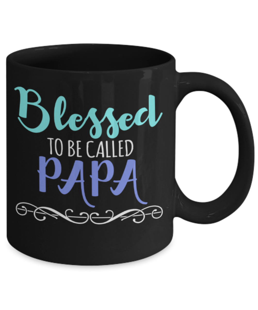 Father son gifts to do together - Blessed to be called Papa - Black Porcelain Coffee Mug Cute Ceramic Cup 11 oz