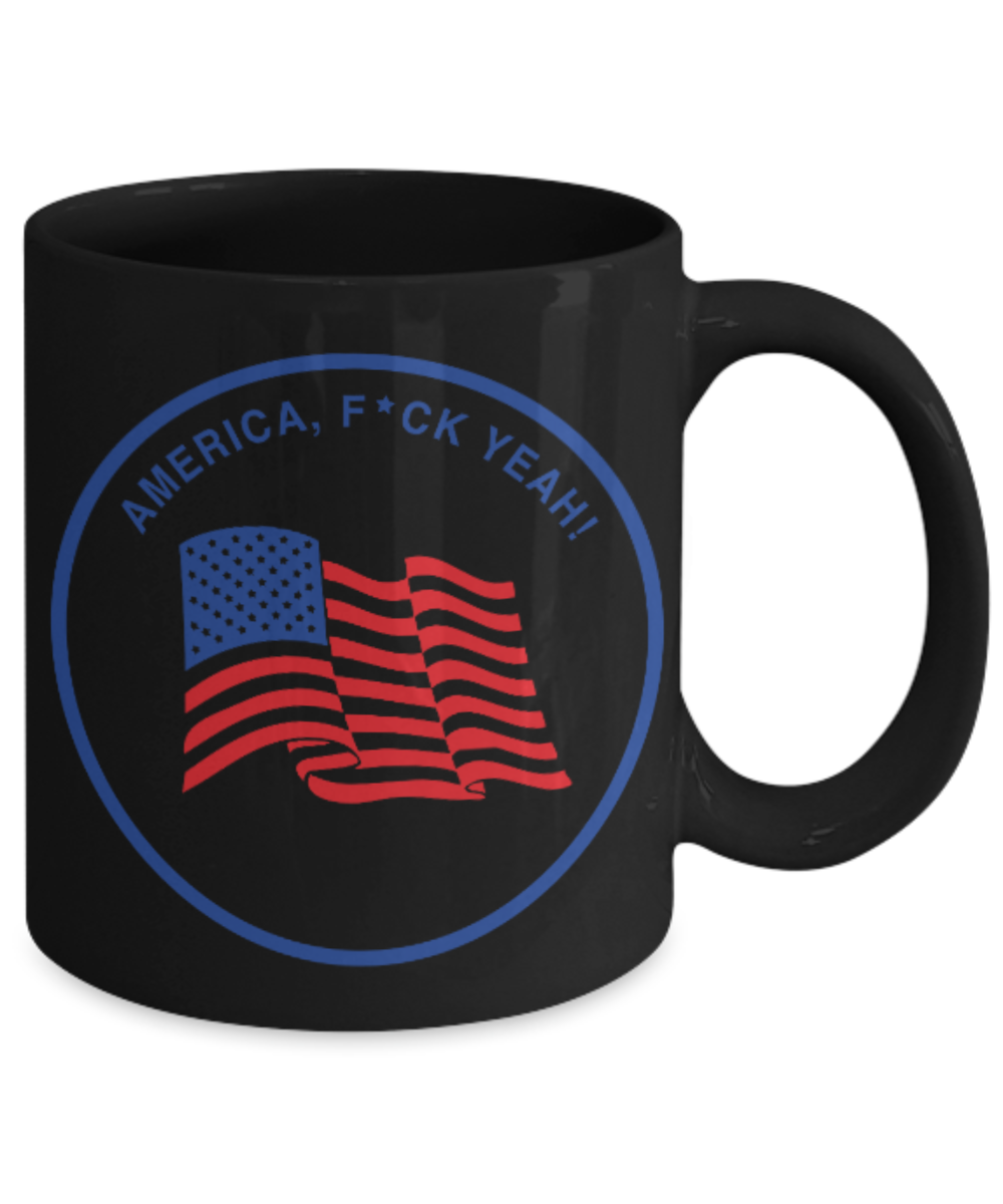 America Lovers Mugs, America F*ck Yeah - Black Coffee Mug Porcelain Tea Cup 11 oz - Great Gift