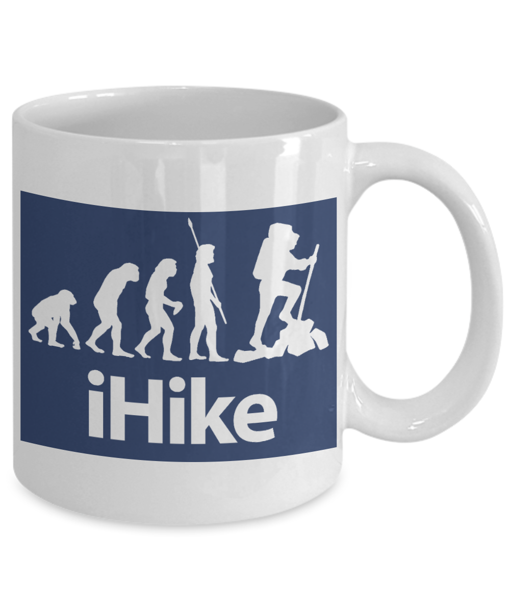 Hiker Camping Gift Coffee Mug, Evolution Of Hiking-White Porcelain Coffee Mug 11 oz For Father,Brother, Sister,Friend, Mother,Hiker,Camping mug