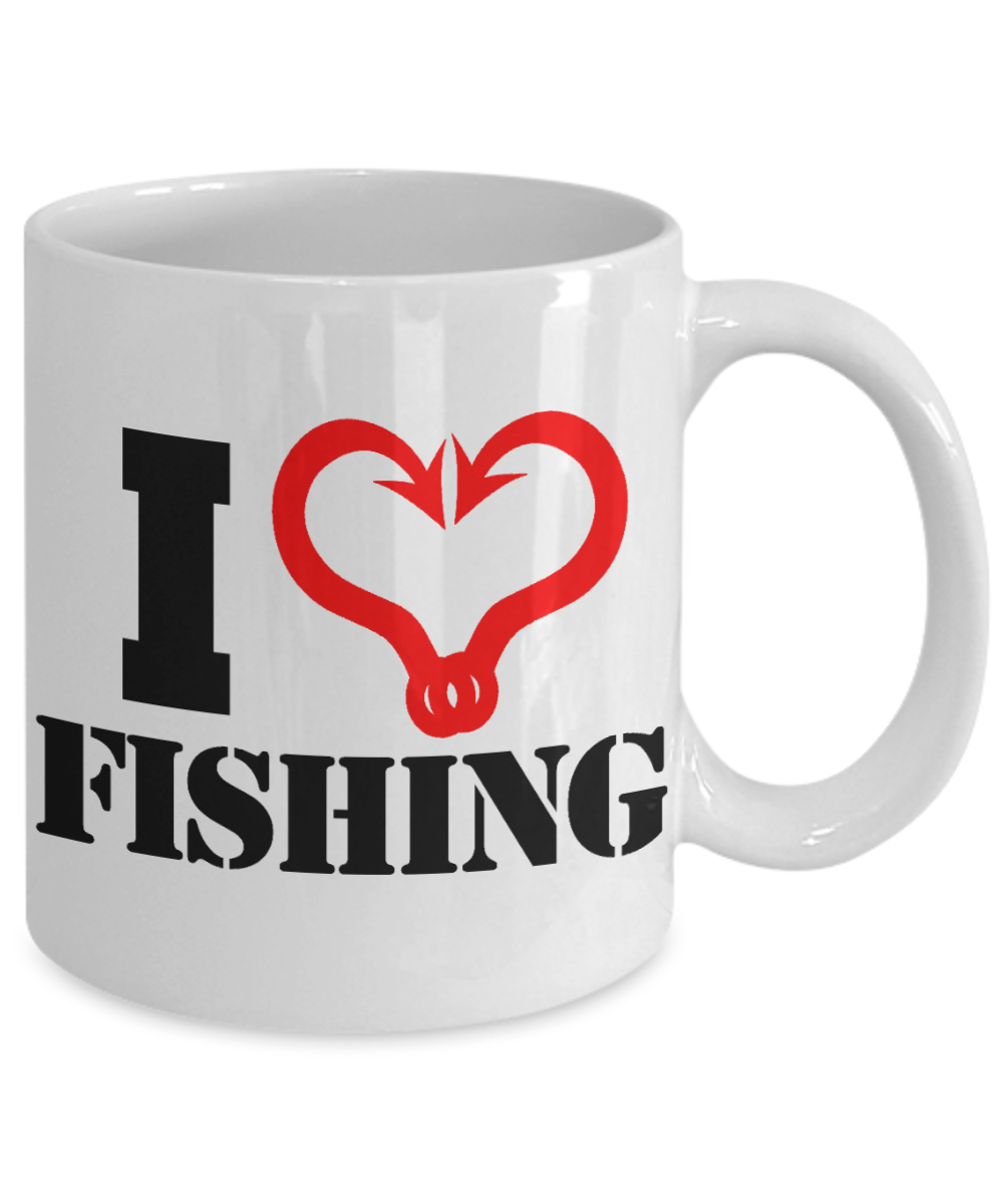 Fishing Love Personalized Gift Coffee Mug, I Love Fishing-White Porcelain Coffee Mug 11 oz
