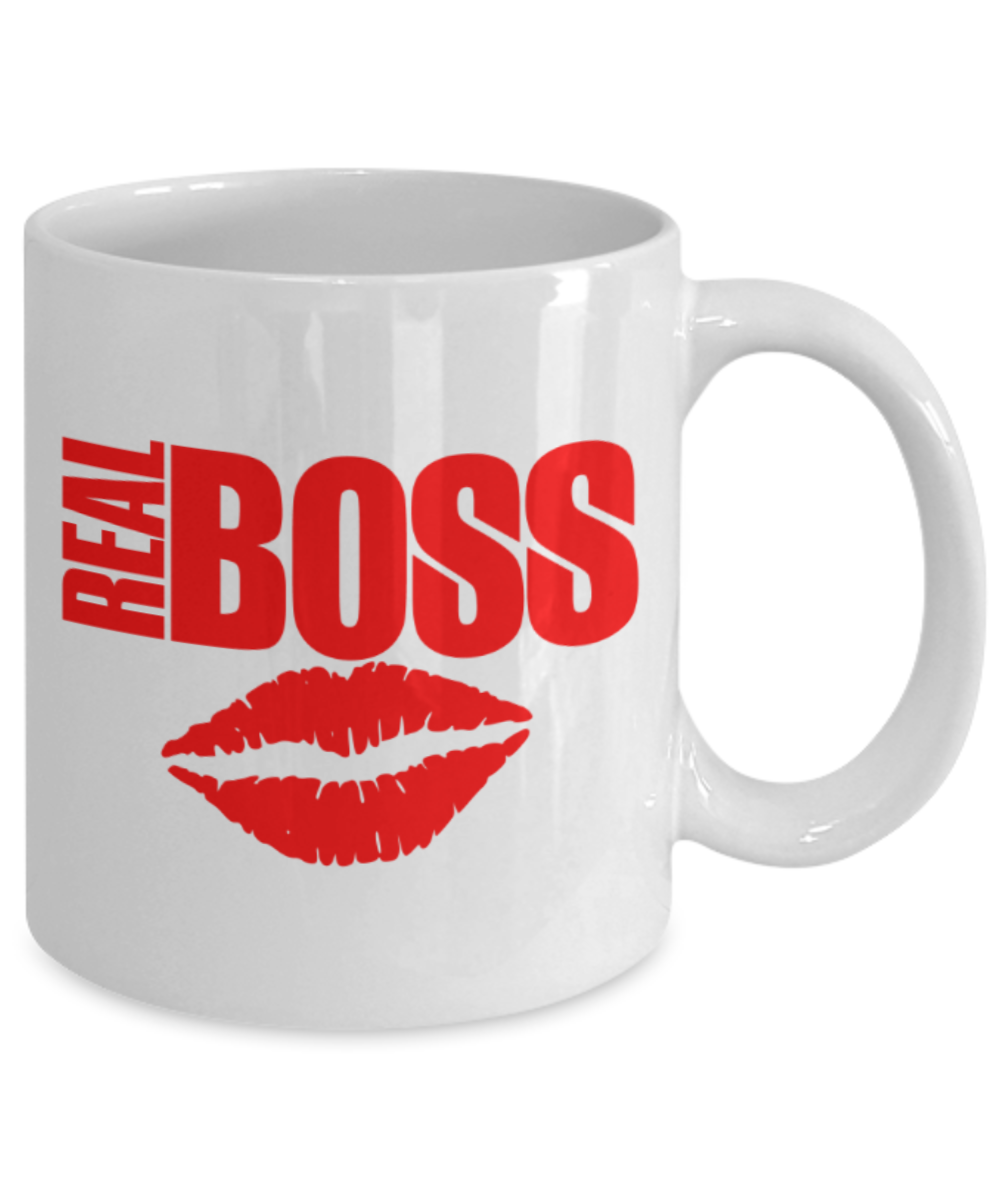 Aneversery gift - Real Boss - Funny White Porcelain Coffee Mug Cute Ceramic Cup 11 oz