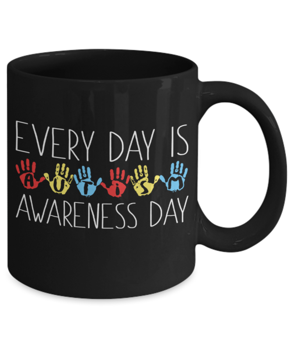 Autism awareness day - Black Coffee Mug Porcelain Tea Cup 11 oz - Great Gift
