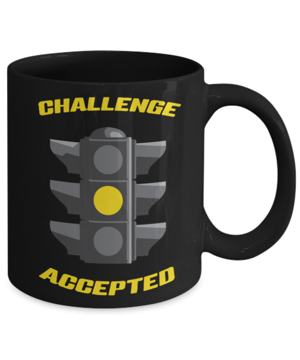 Pop culture lovers mugs , Challenge Accepted - Black Coffee Mug Porcelain Tea Cup 11 oz - Great Gift