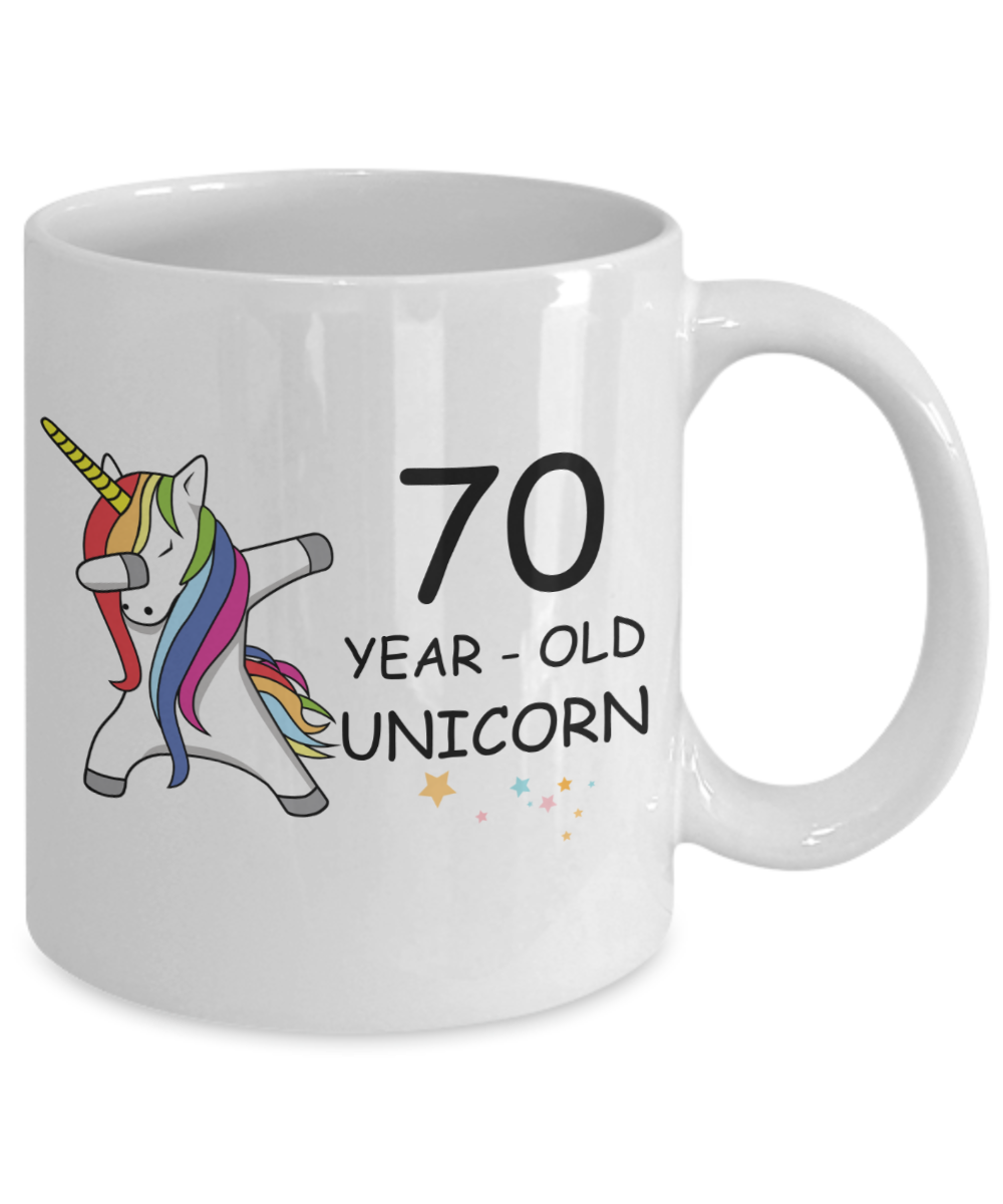 Unicorn Birthday gift 70th Birthday Gift for Women - 70 Year Old Unicorn Dabbing Mug - Funny White Porcelain Coffee 11 oz, 70th Anniversary Bday Gift for   Grandma, Mom, Sister, Bestie - Legends are Born In 1950