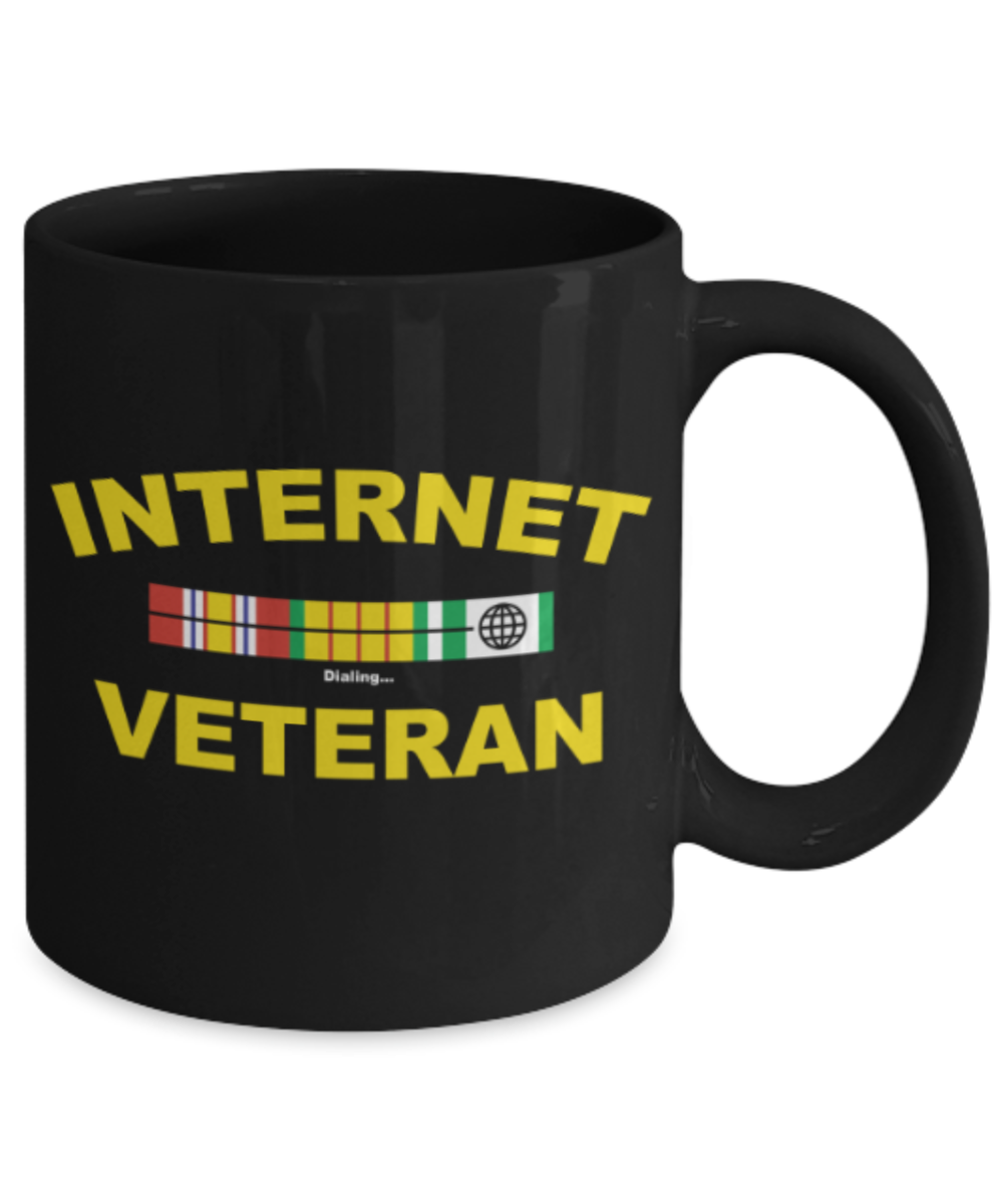 Internet Lovers Mugs , Internet Veteran - Black Coffee Mug Porcelain Tea Cup 11 oz - Great Gift