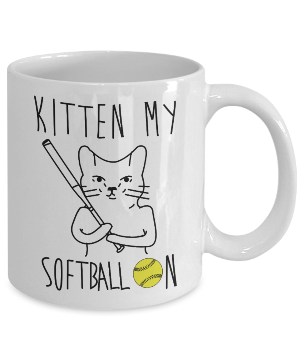 Gift gor cat lovers , Kitten my softball on - White Coffee Mug Porcelain Tea Cup 11 oz - Great Gift