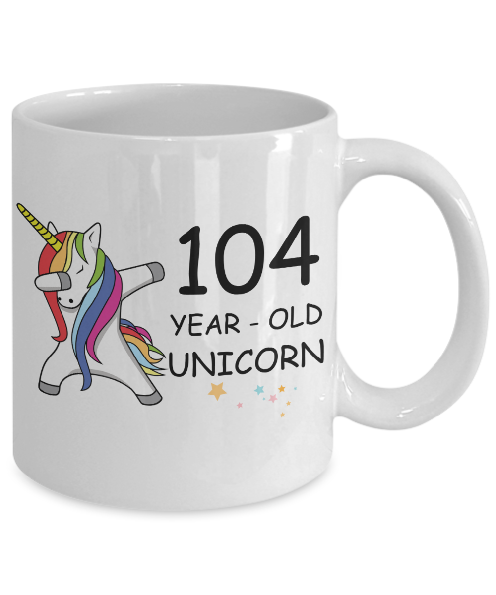 Unicorn Birthday gift 104th Birthday Gift for Women - 104 Year Old Unicorn Dabbing Mug - Funny White Porcelain Coffee 11 oz, 104th Anniversary Bday Gift for Grandma, Mom, Sister, Bestie - Legends are Born In 1916