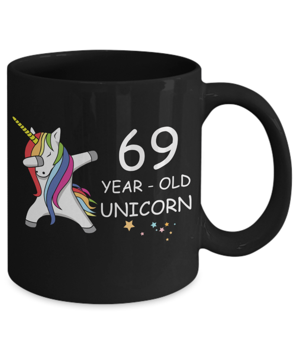 69th Birthday Gift for Women - 69 Year Old Unicorn Dabbing Mug - Funny Black Porcelain Coffee 11 oz for Grandma, Mom, Sister, Best Friend, Women, Her - Legends are Born In 1951