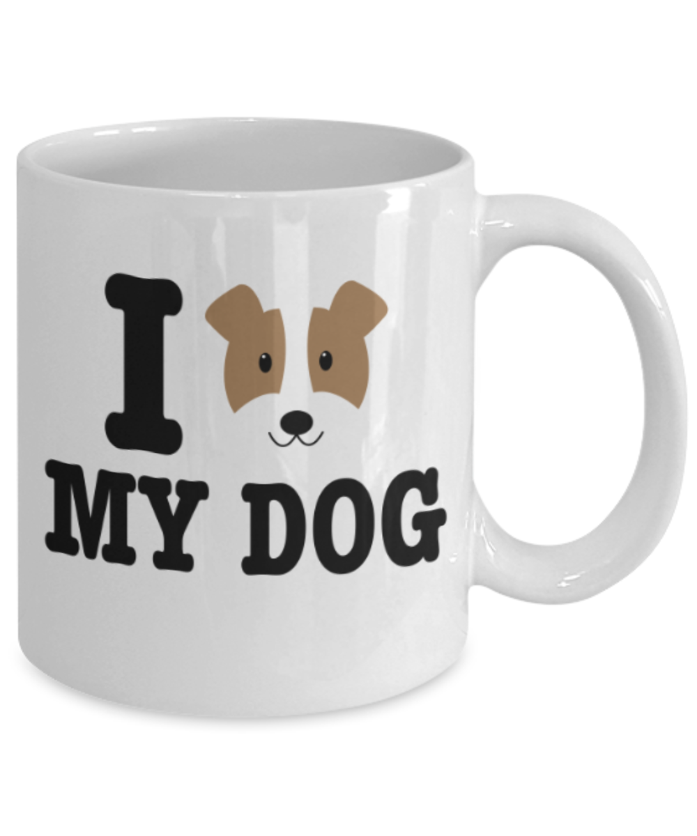 Gift gor dog lovers , I love my Dog - White Coffee Mug Porcelain Tea Cup 11 oz - Great Gift