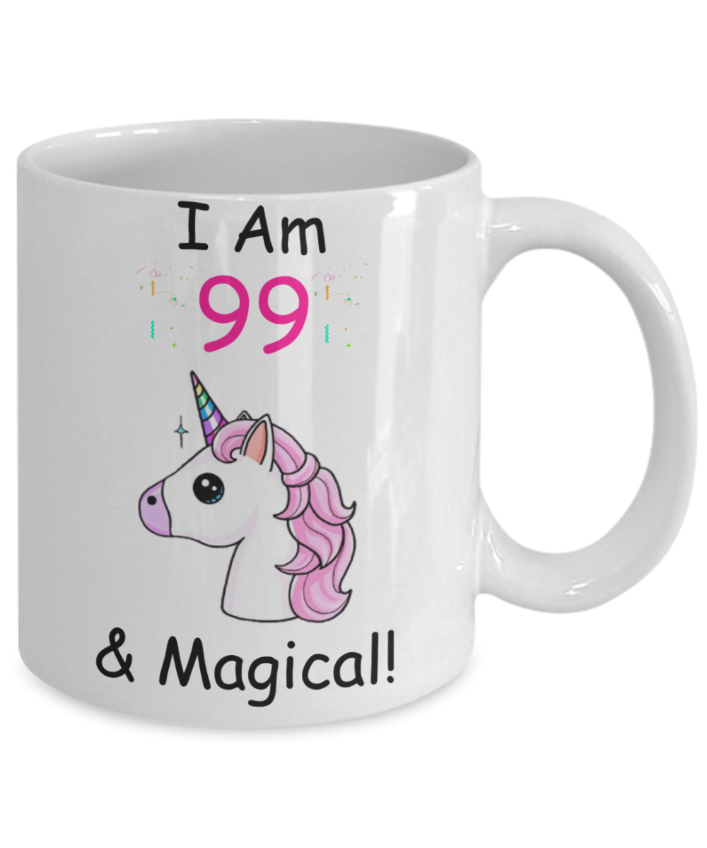 Unicorn Birthday gift 99th Birthday Gift for Women - I Am 99 & Magical Unicorn Mug - Funny White Porcelain Coffee 11 oz - Born In 1921