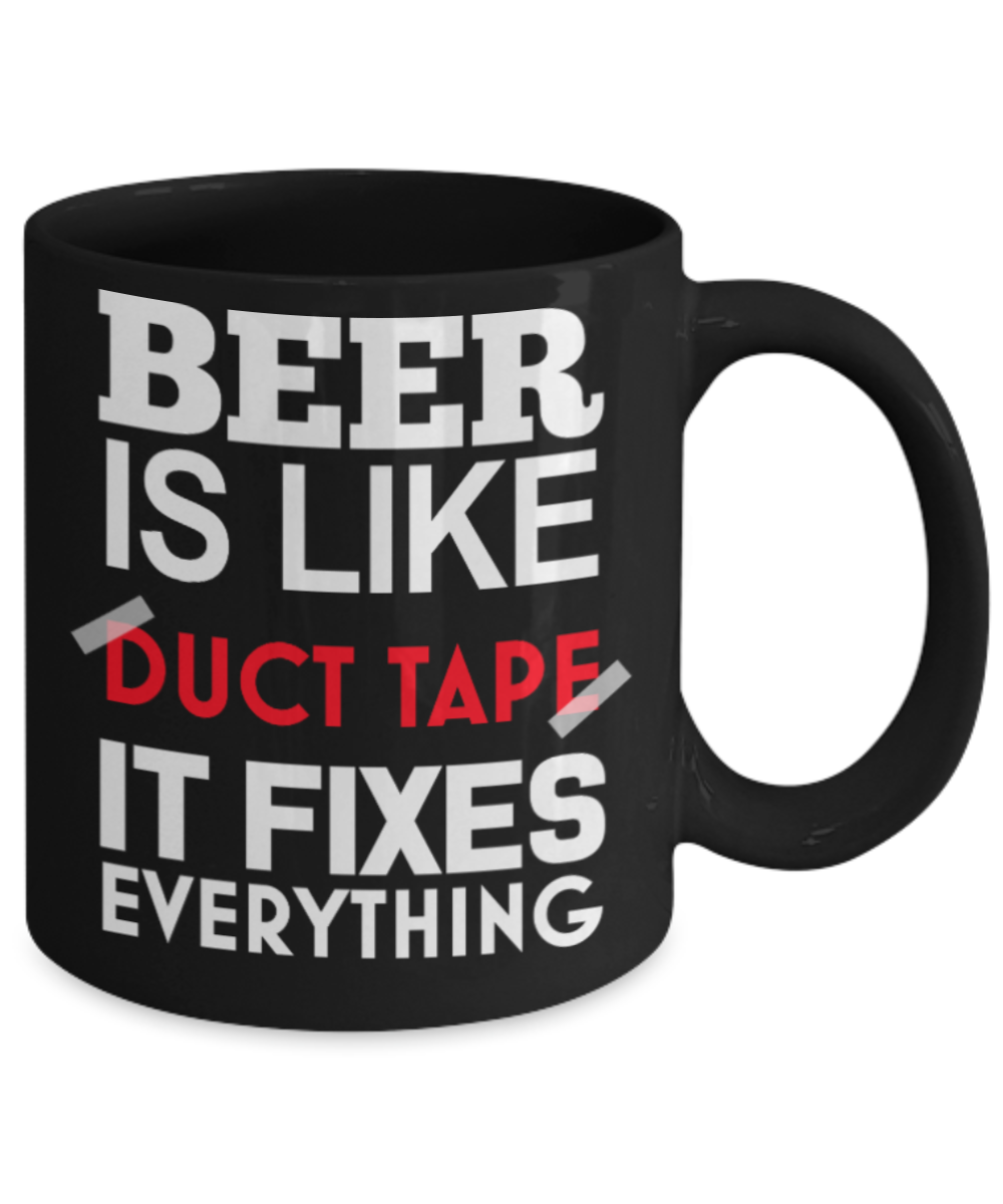 Beer Lovers Mugs , Beer Duct Tape - Black Coffee Mug Porcelain Tea Cup 11 oz - Great Gift