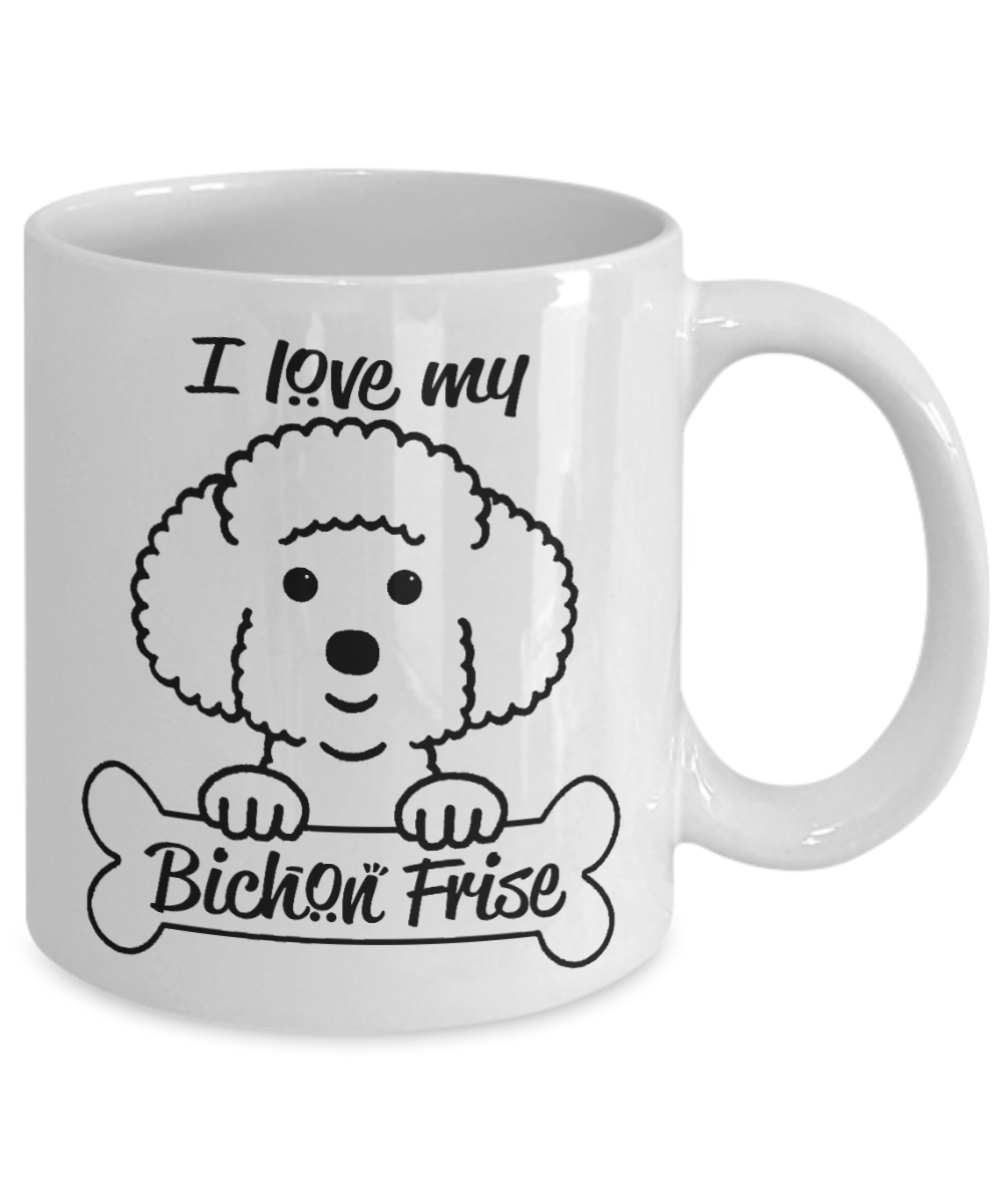 Personalized Dog Lover Gift Coffee mug, I Love My Bichon Frise -White Porcelain Coffee Mug 11 oz