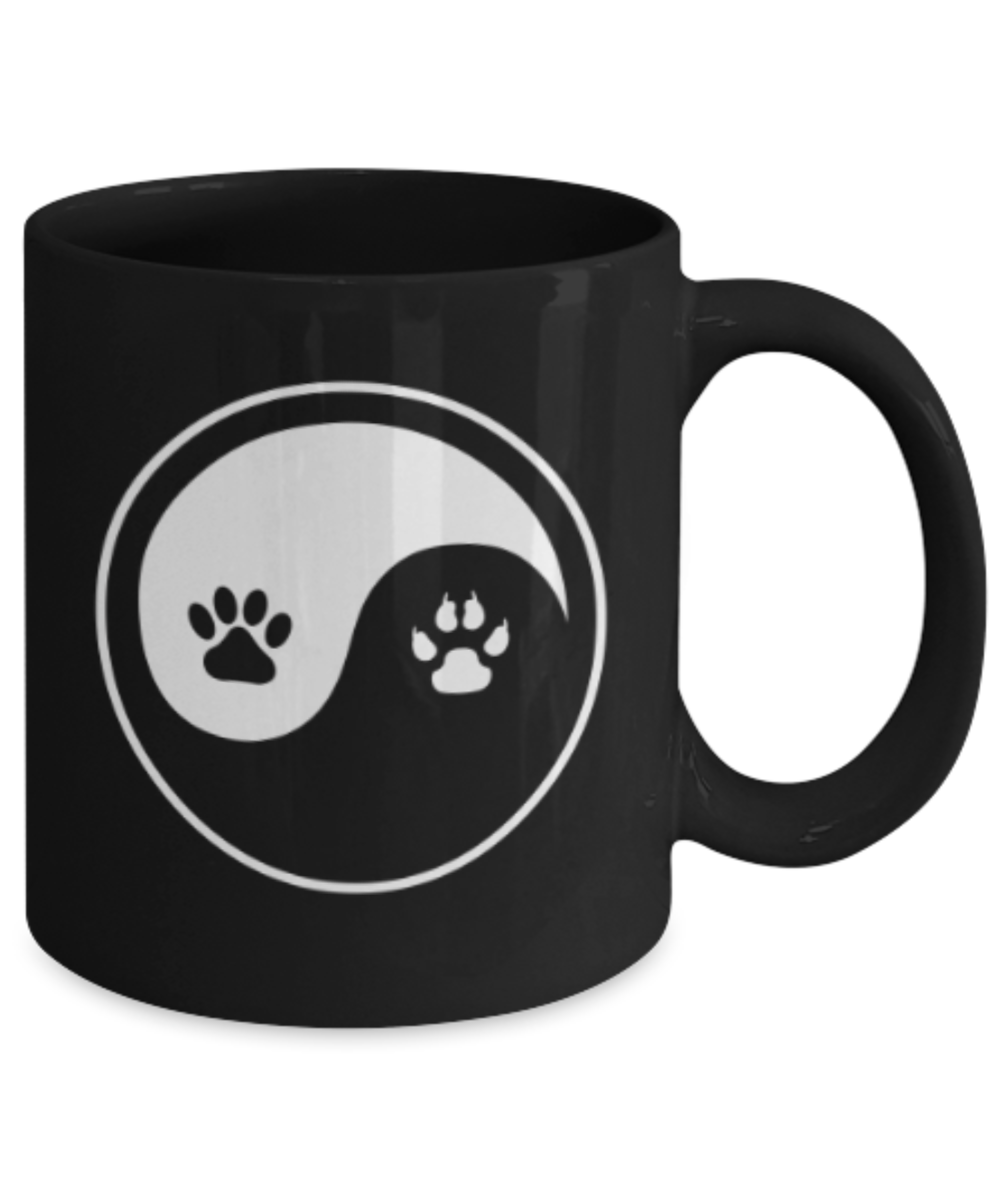 Gift gor dog lovers , Yinyang - Black Coffee Mug Porcelain Tea Cup 11 oz - Great Gift