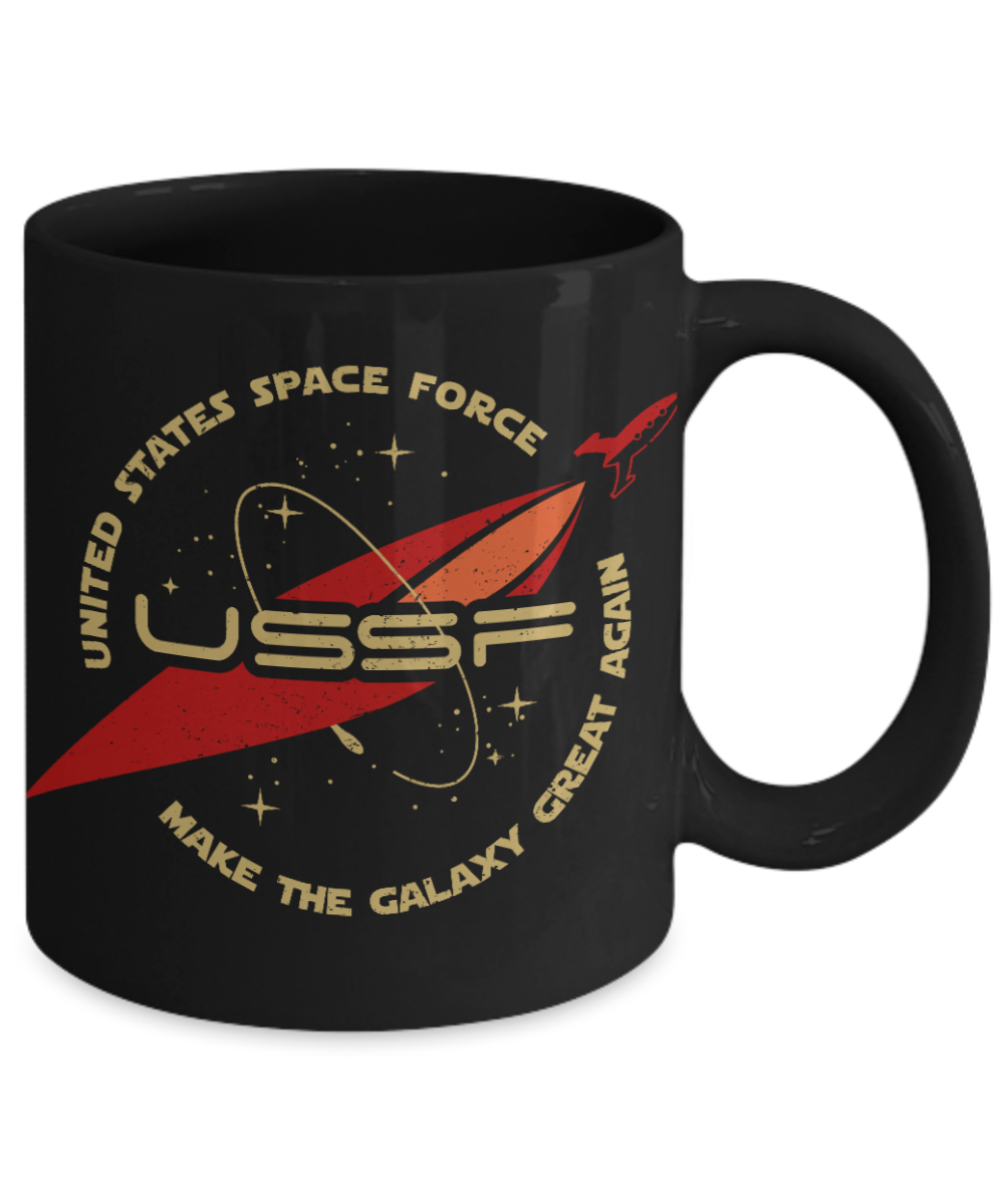 American Flag Mugs, United State Space Force Make the Galaxy Great Again - Funny Black Porcelain Coffee 11 oz